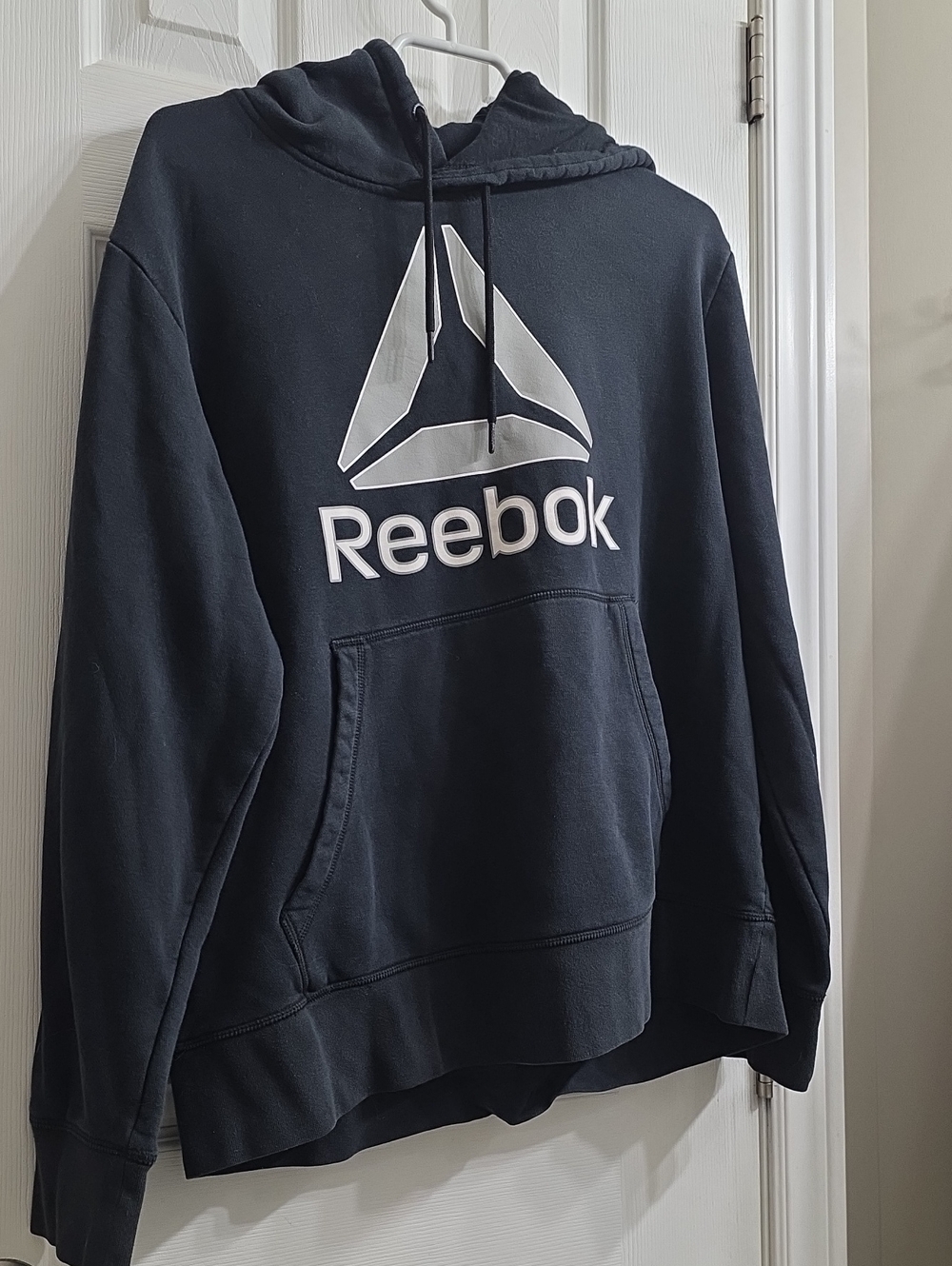 Reebok Classic Black Pullover Hoodie with Large Front Logo - Size L